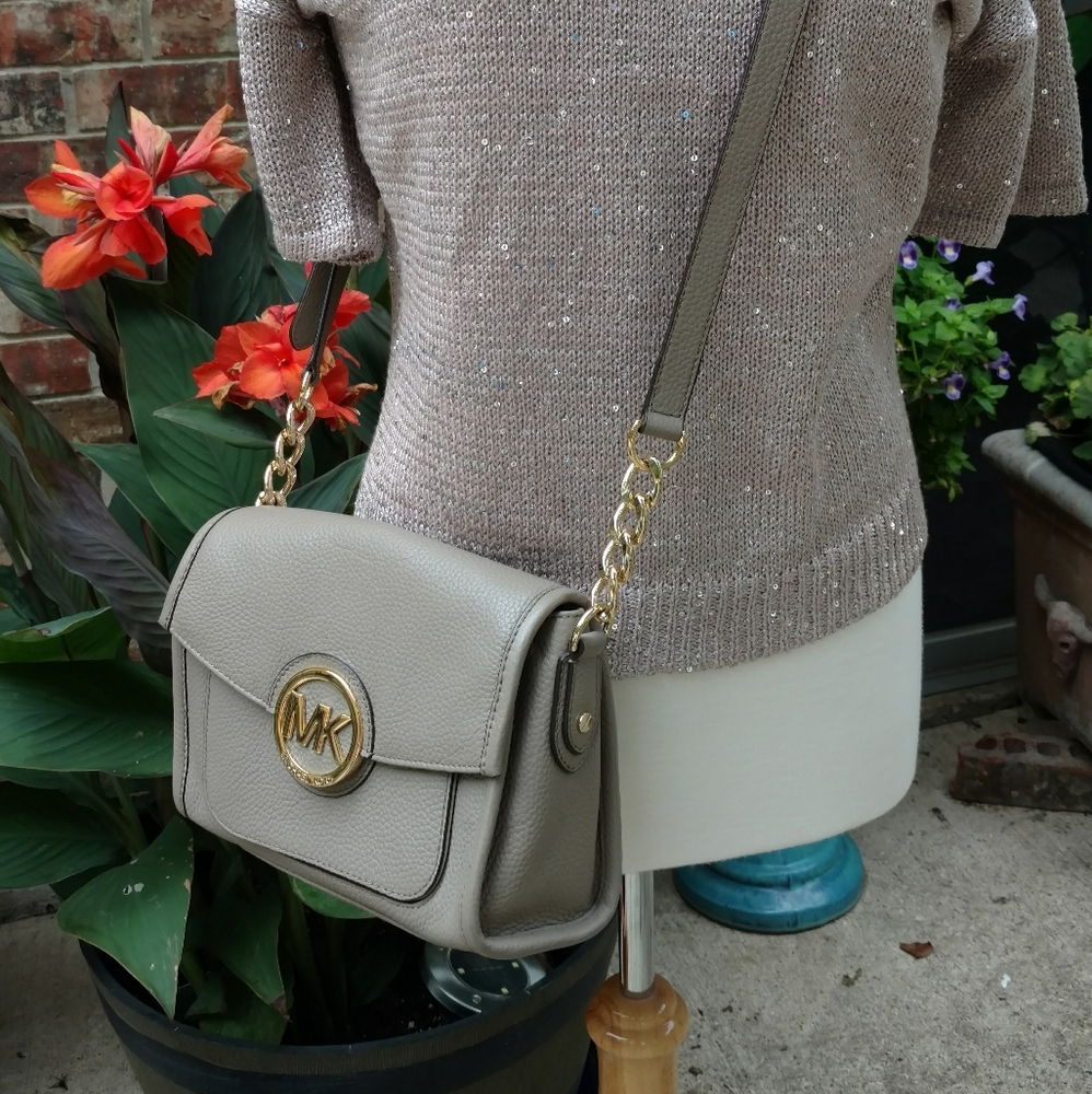 MK Gray Leather Crossbody Bag